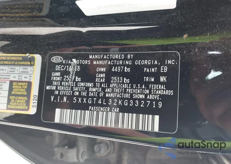 2019 Kia Optima Lx from USA, damaged, VIN 5XXGT4L32KG332719